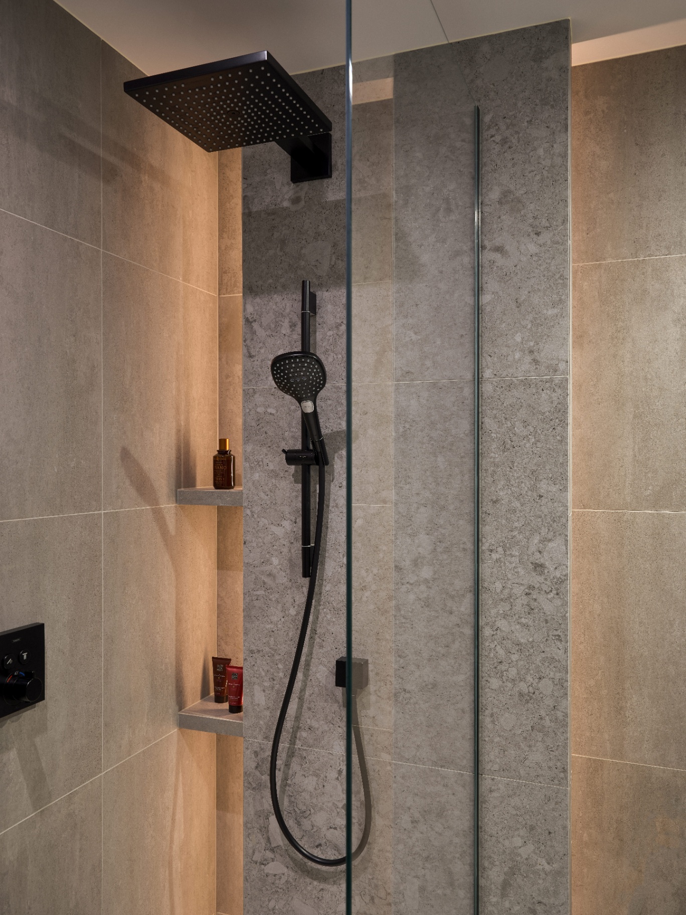 Stone & Oak Bath — contemporary bathroom with fluted oak vanity and grey quartz basin by Studio 32 — image 15
