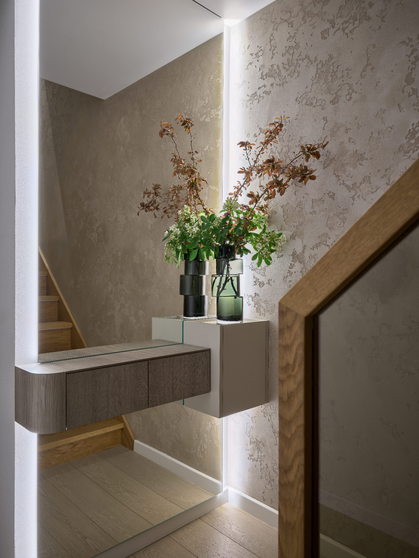 Stone & Oak Bath — contemporary bathroom with fluted oak vanity and grey quartz basin by Studio 32 — image 25
